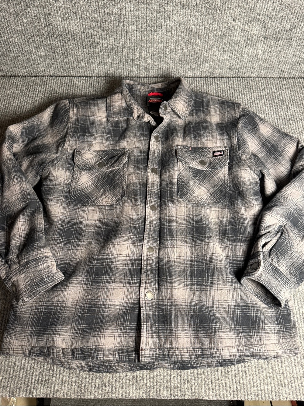 Dickies Flannel Quilted Lined Jacket Shacket Gray Plaid Size L